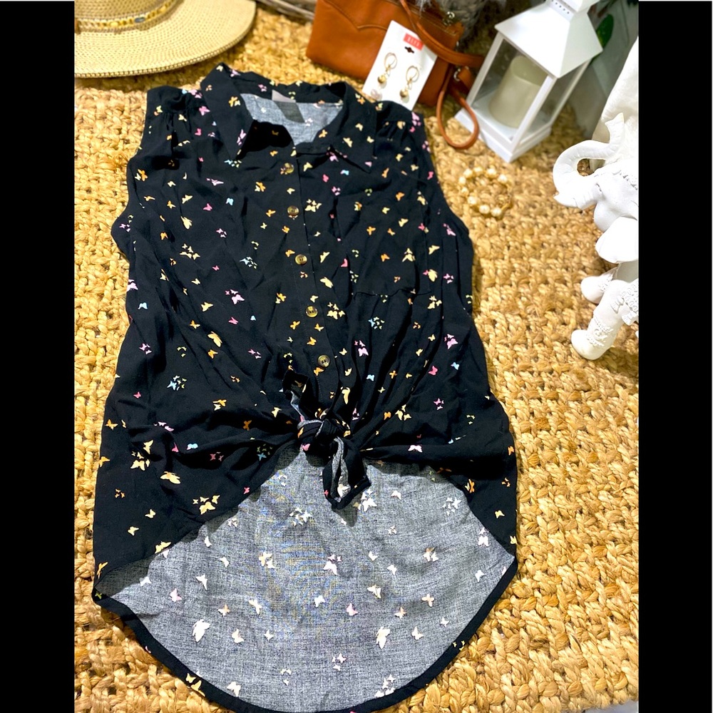 Black and butterflies blouse